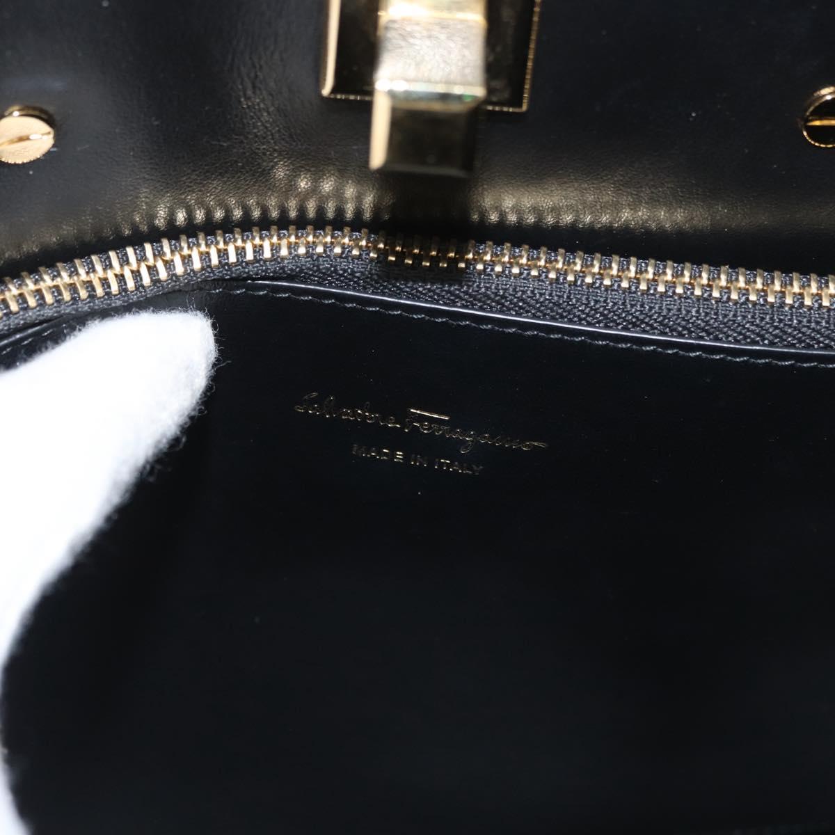 Salvatore Ferragamo Gancini Hand Bag Leather 2way Gold Auth gh1909A