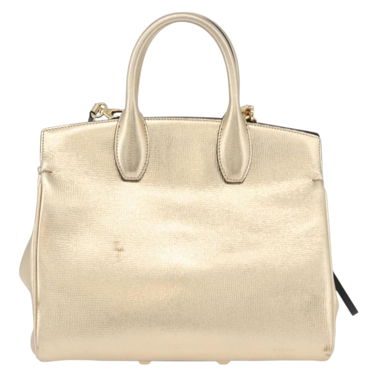 Salvatore Ferragamo Gancini Hand Bag Leather 2way Gold Auth gh1909A