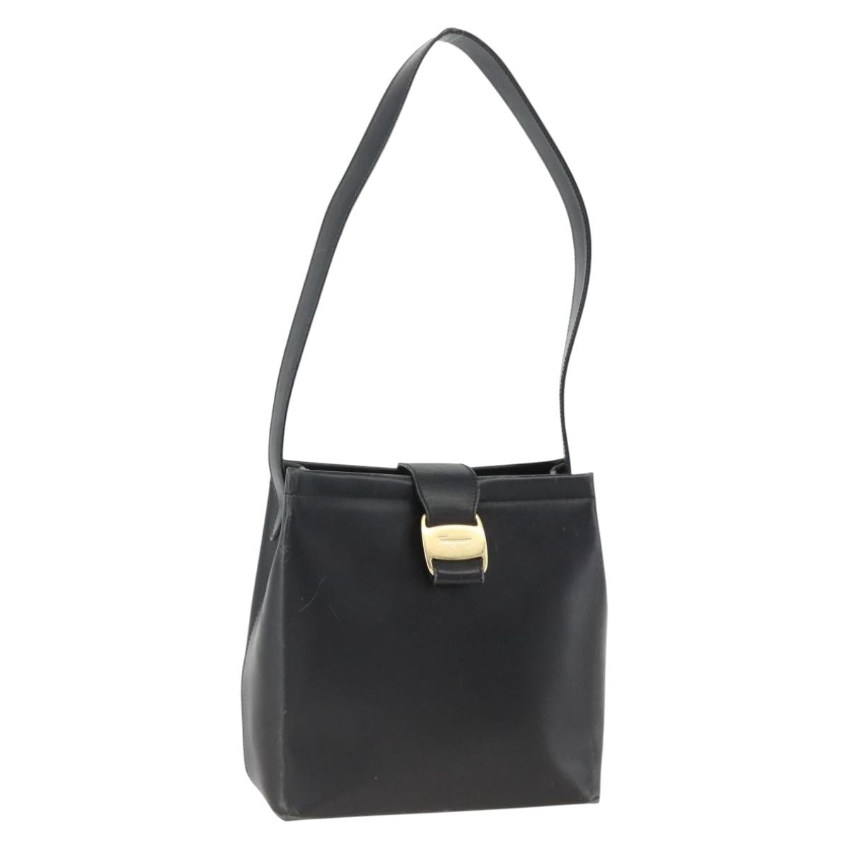 Salvatore Ferragamo Vala Shoulder Bag Leather Black Gold Auth gh1917