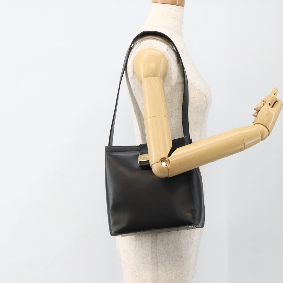 Salvatore Ferragamo Vala Shoulder Bag Leather Black Gold Auth gh1917