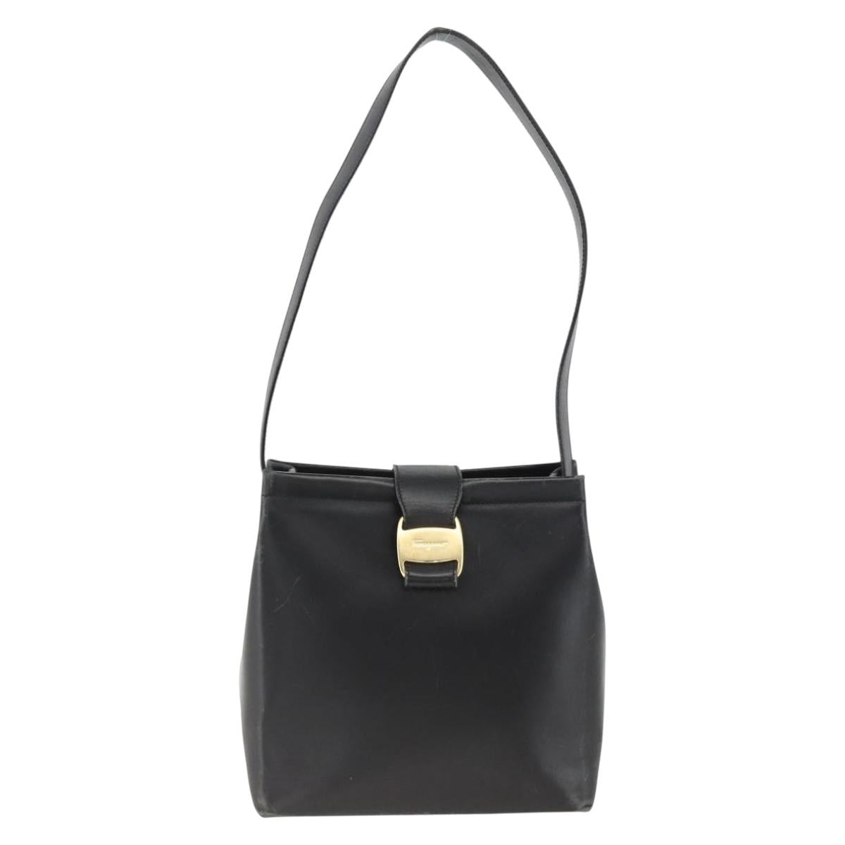 Salvatore Ferragamo Vala Shoulder Bag Leather Black Gold Auth gh1917