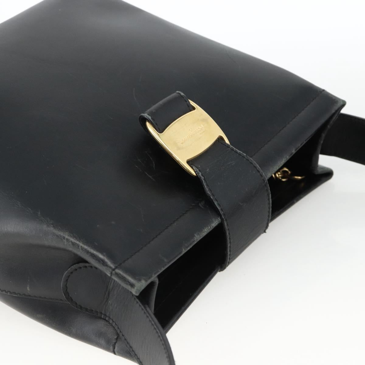 Salvatore Ferragamo Vala Shoulder Bag Leather Black Gold Auth gh1917