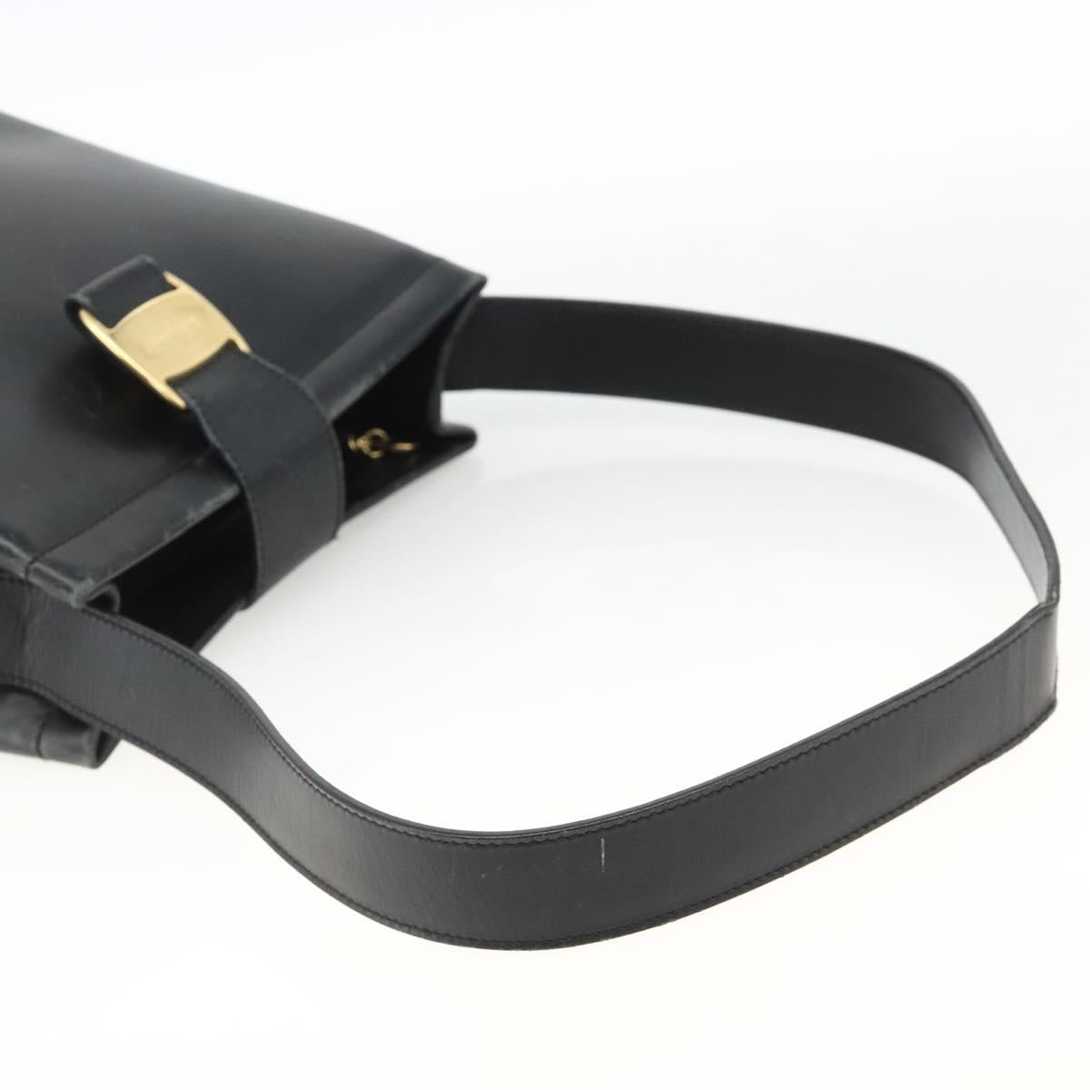 Salvatore Ferragamo Vala Shoulder Bag Leather Black Gold Auth gh1917