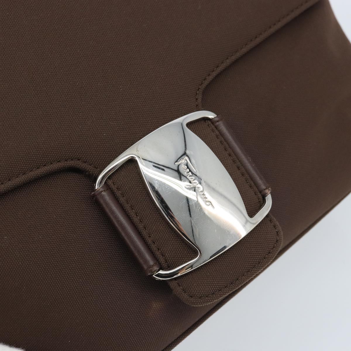 Salvatore Ferragamo Vala Shoulder Bag Nylon Brown Silver Auth gh1918