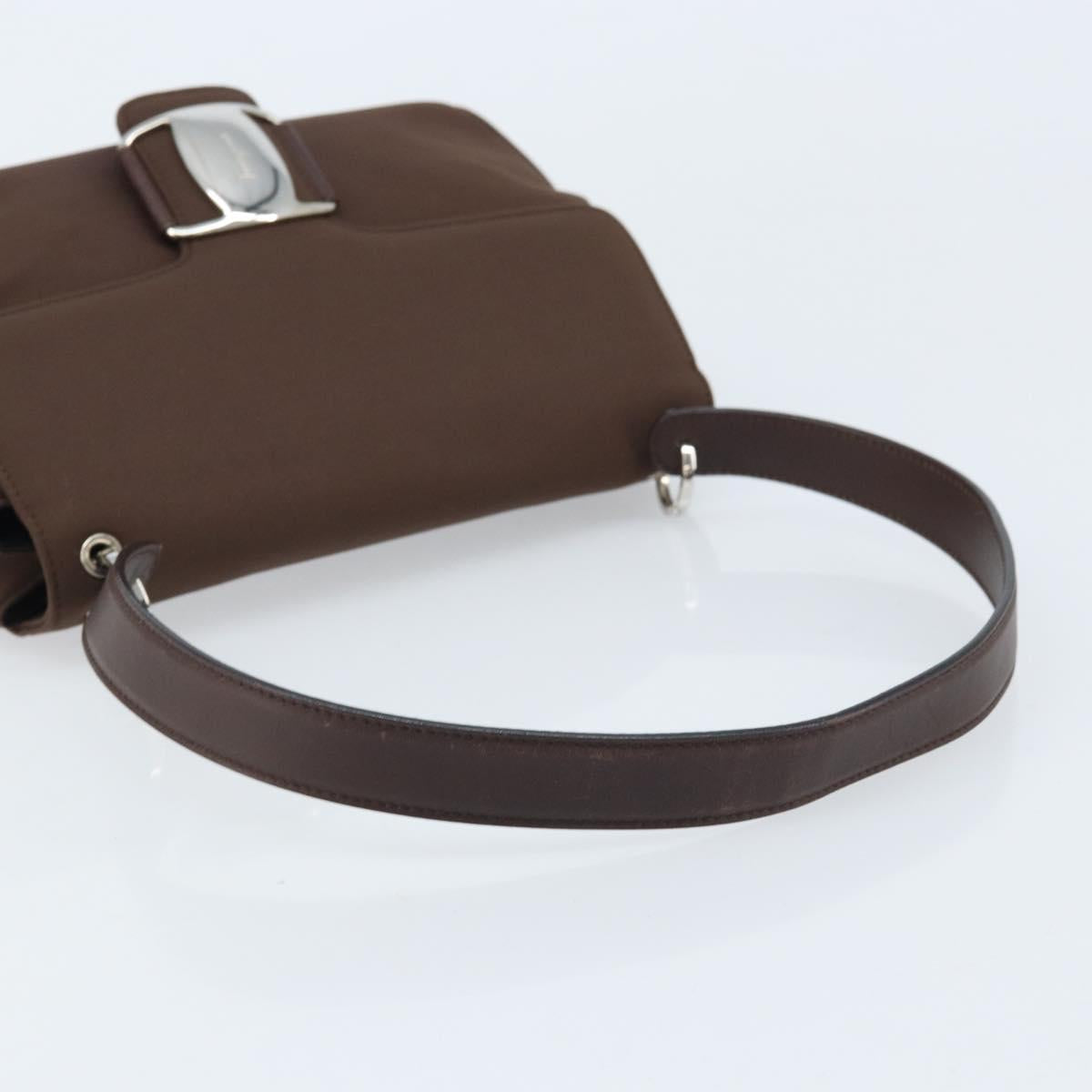 Salvatore Ferragamo Vala Shoulder Bag Nylon Brown Silver Auth gh1918