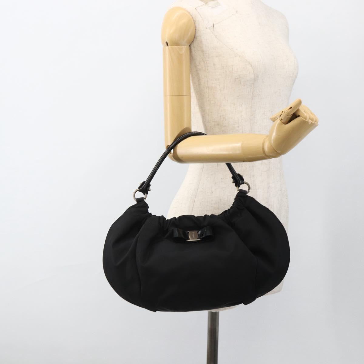 Salvatore Ferragamo Vala Hand Bag Nylon Black Silver Auth gh1920