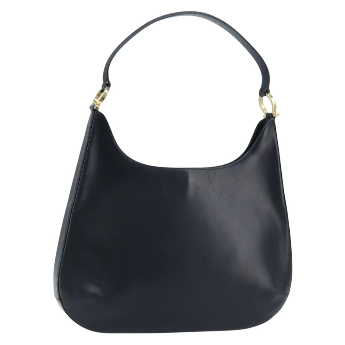 Salvatore Ferragamo Gancini Shoulder Bag Leather Navy Gold Auth gh1923