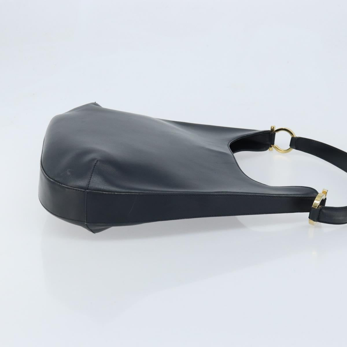 Salvatore Ferragamo Gancini Shoulder Bag Leather Navy Gold Auth gh1923