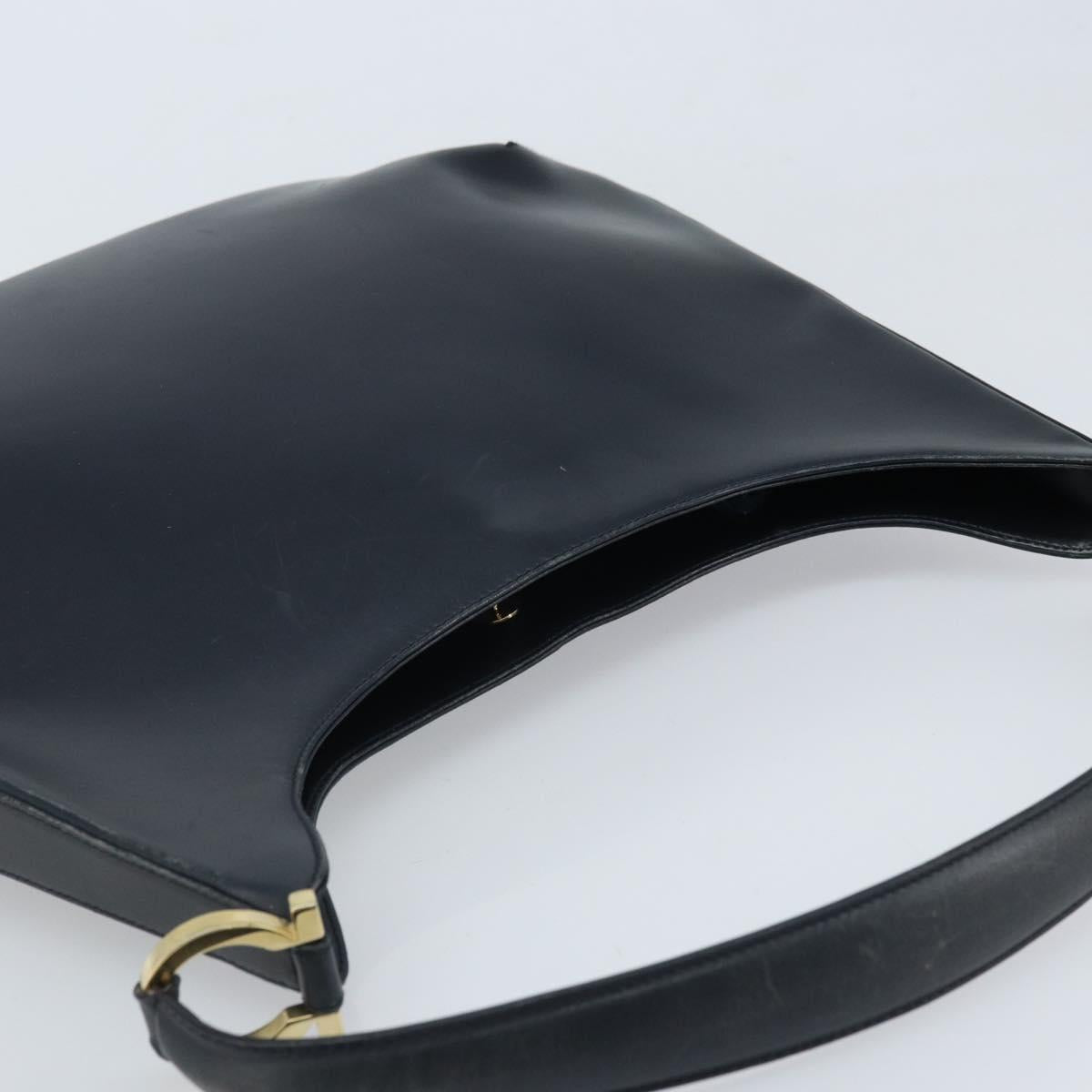 Salvatore Ferragamo Gancini Shoulder Bag Leather Navy Gold Auth gh1923