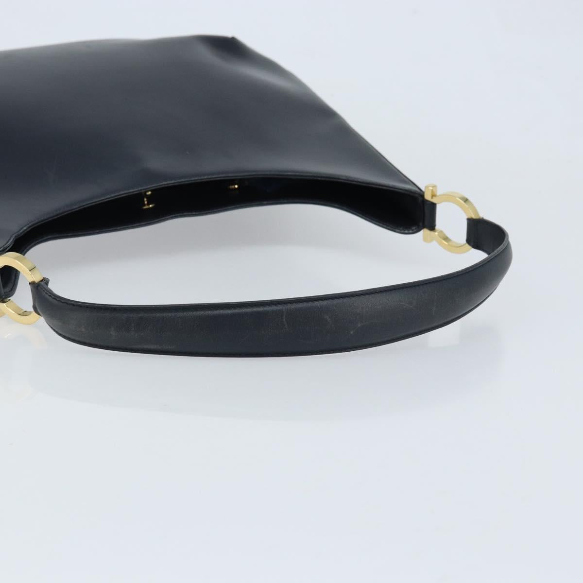 Salvatore Ferragamo Gancini Shoulder Bag Leather Navy Gold Auth gh1923
