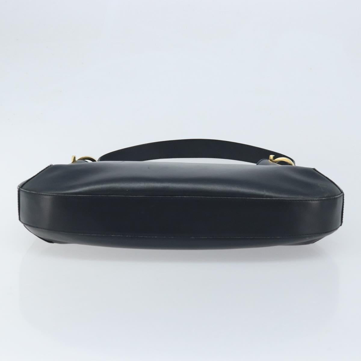 Salvatore Ferragamo Gancini Shoulder Bag Leather Navy Gold Auth gh1923