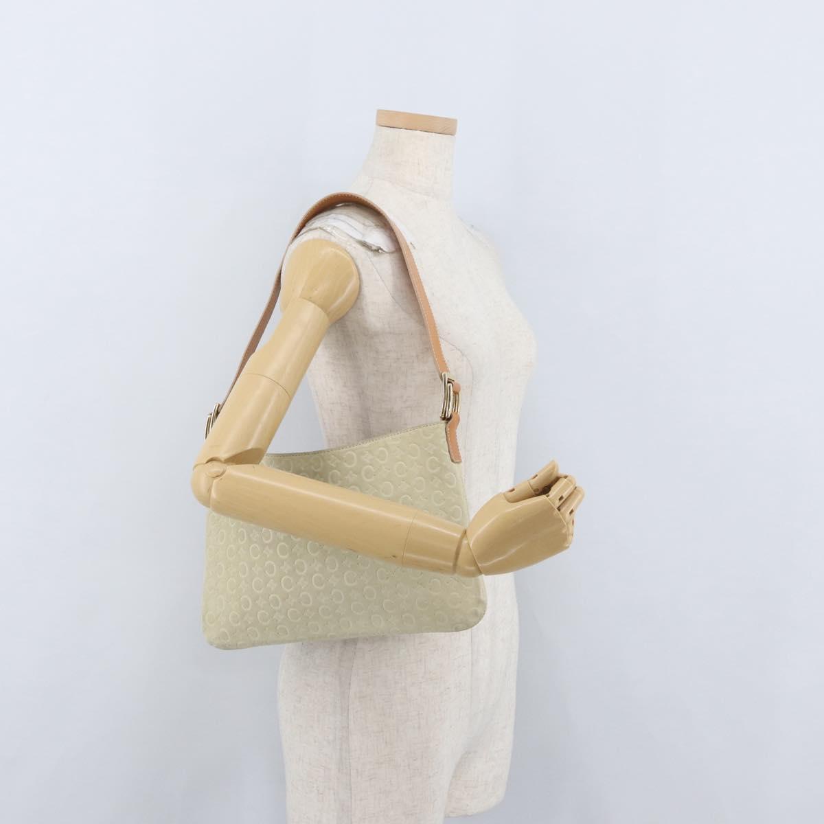 CELINE C Macadam Canvas Shoulder Bag Suede Beige Gold Auth gh1924