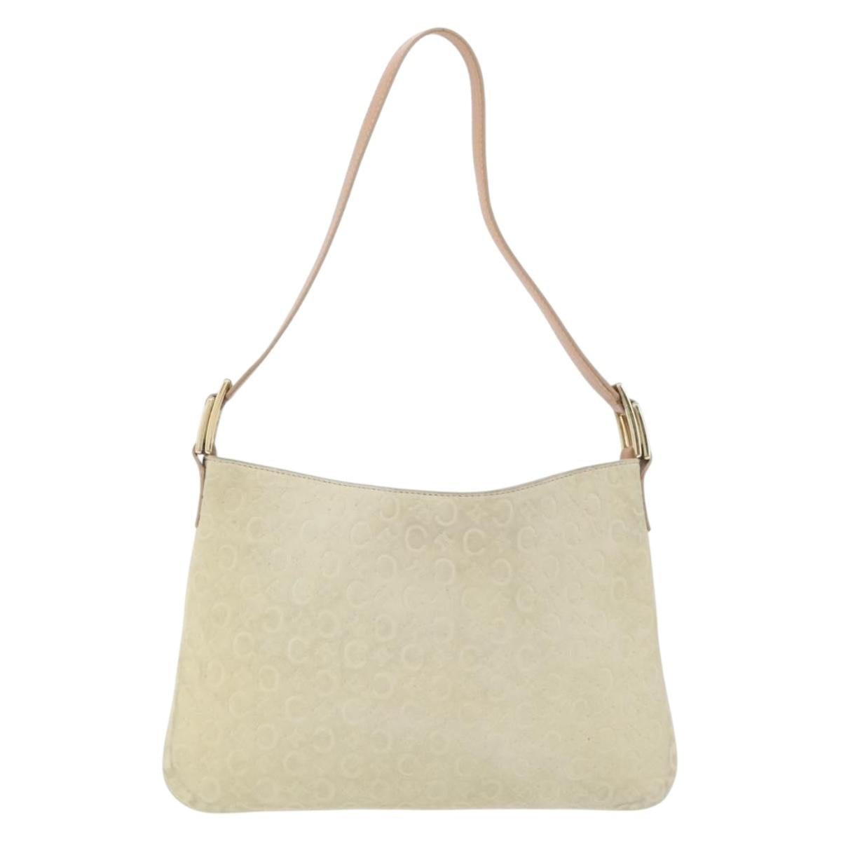 CELINE C Macadam Canvas Shoulder Bag Suede Beige Gold Auth gh1924