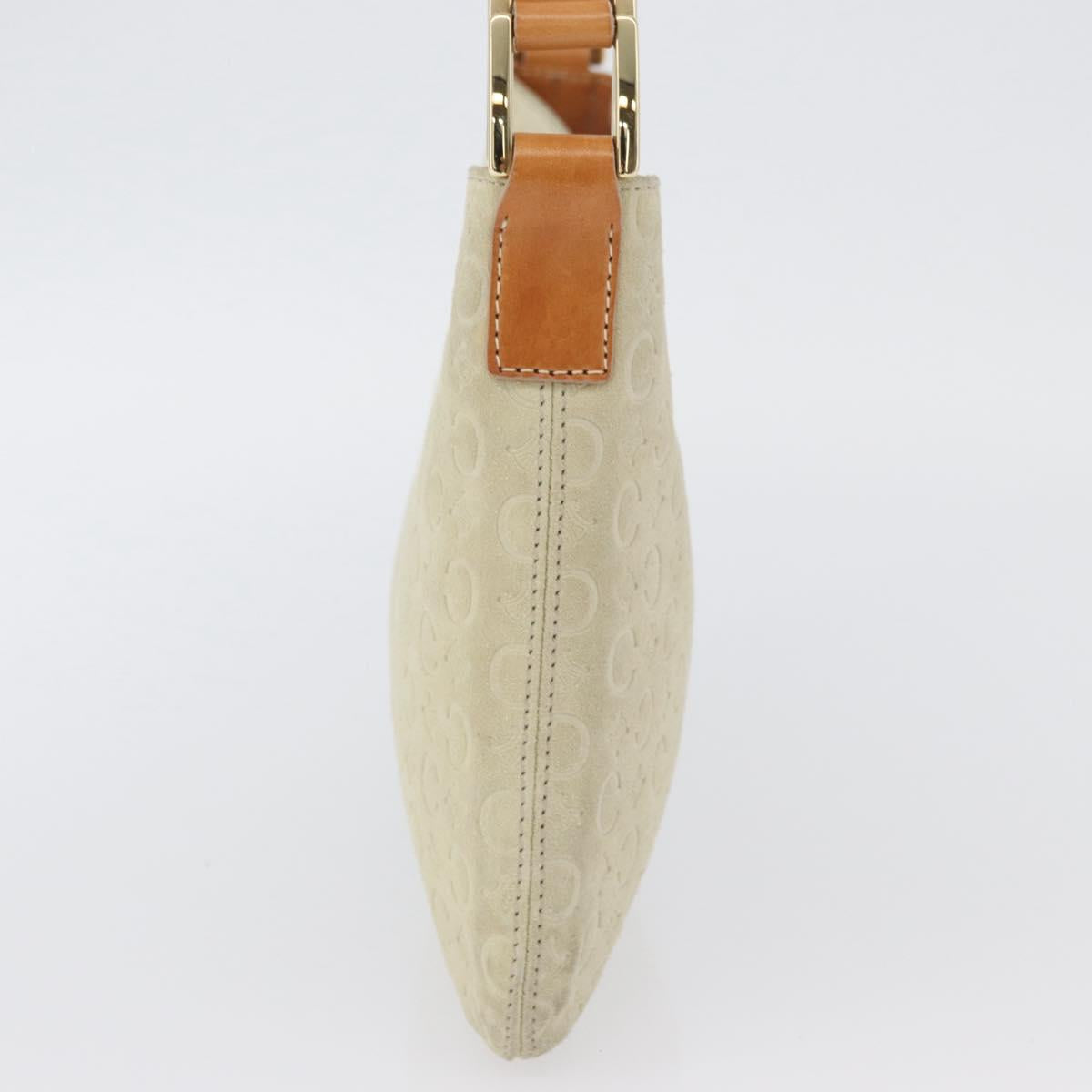 CELINE C Macadam Canvas Shoulder Bag Suede Beige Gold Auth gh1924