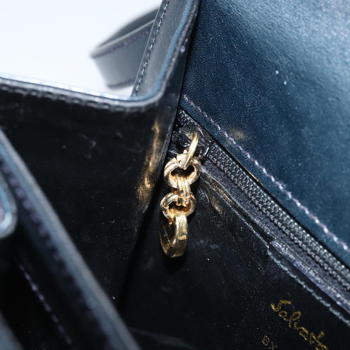 Salvatore Ferragamo Gancini Hand Bag Leather 2way Navy Gold Auth gh1925