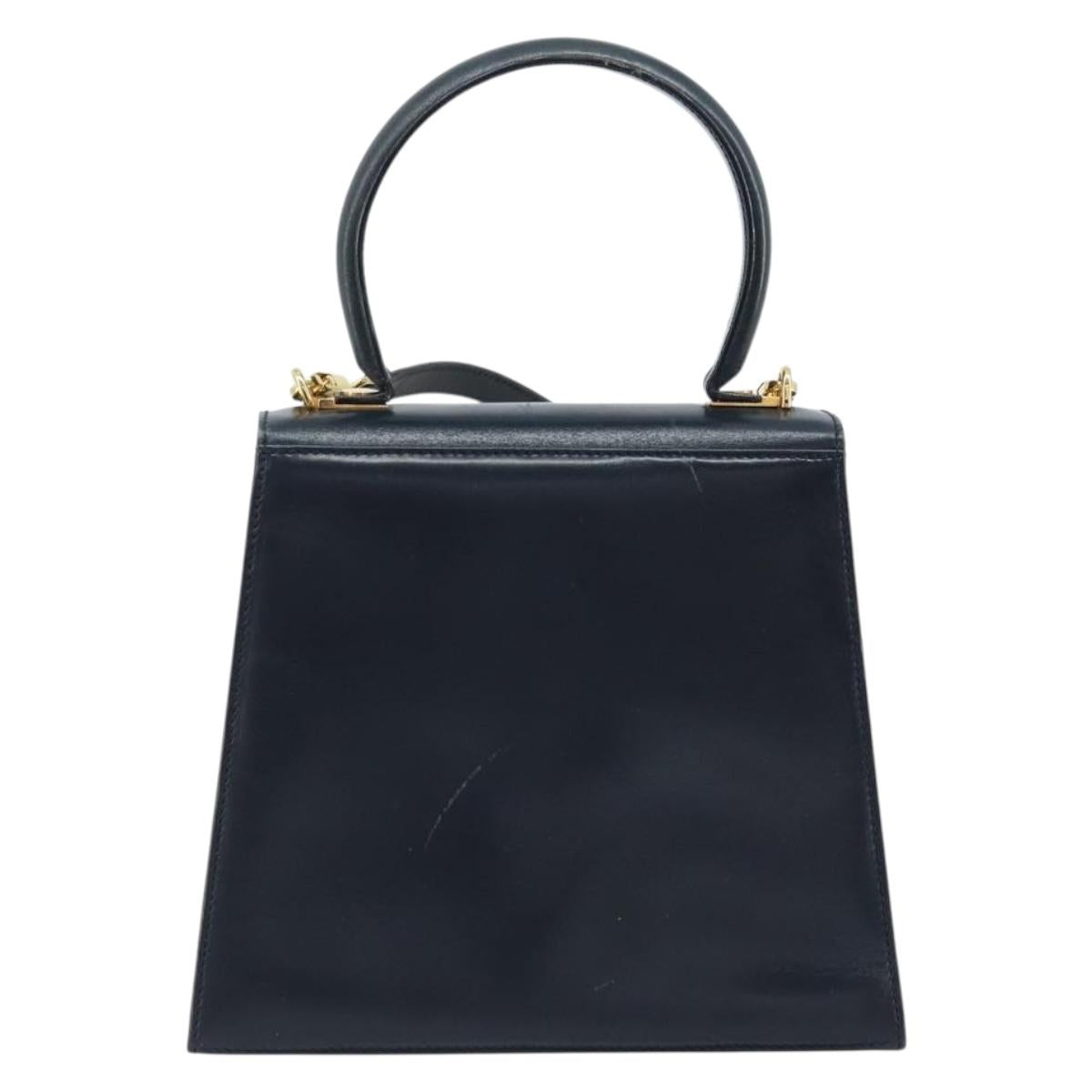 Salvatore Ferragamo Gancini Hand Bag Leather 2way Navy Gold Auth gh1925