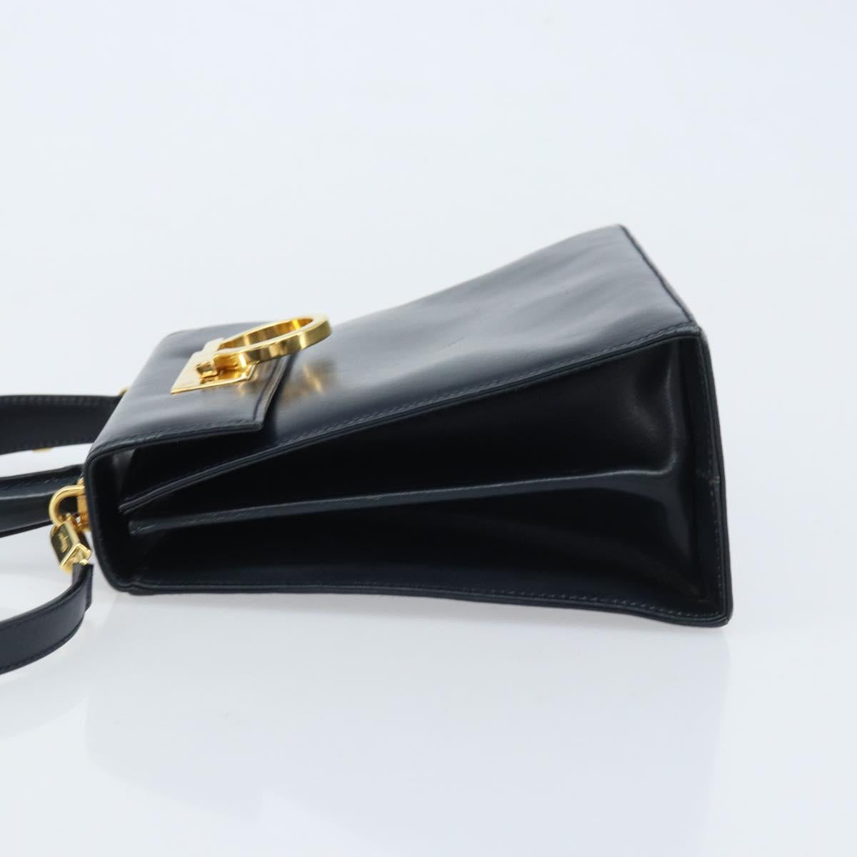 Salvatore Ferragamo Gancini Hand Bag Leather 2way Navy Gold Auth gh1925