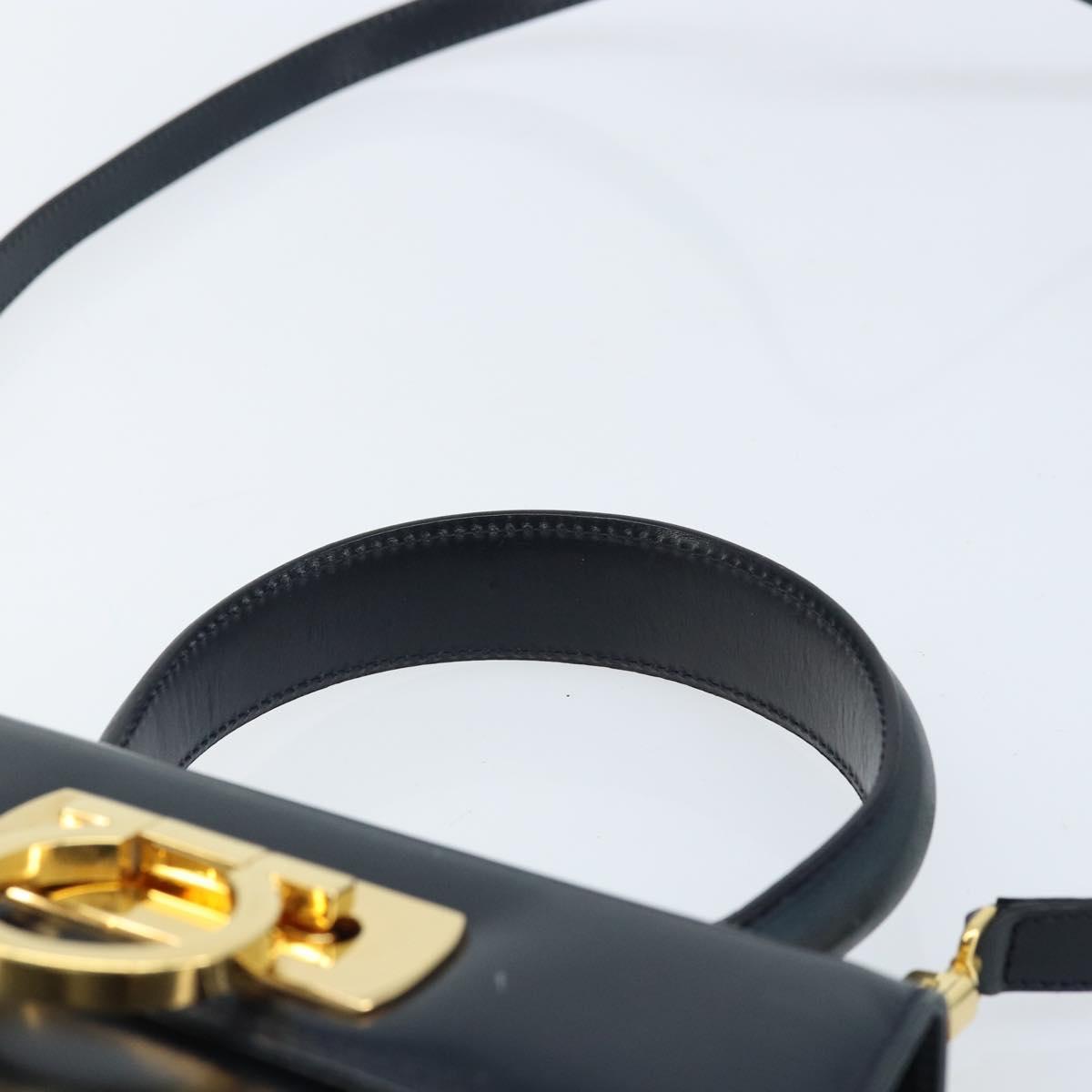 Salvatore Ferragamo Gancini Hand Bag Leather 2way Navy Gold Auth gh1925