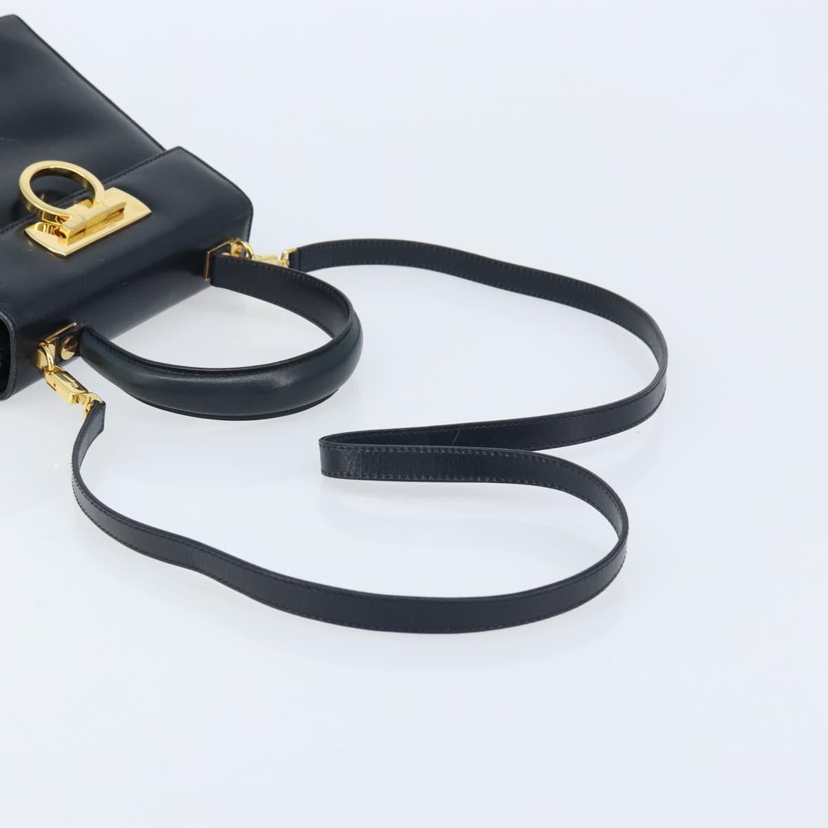Salvatore Ferragamo Gancini Hand Bag Leather 2way Navy Gold Auth gh1925