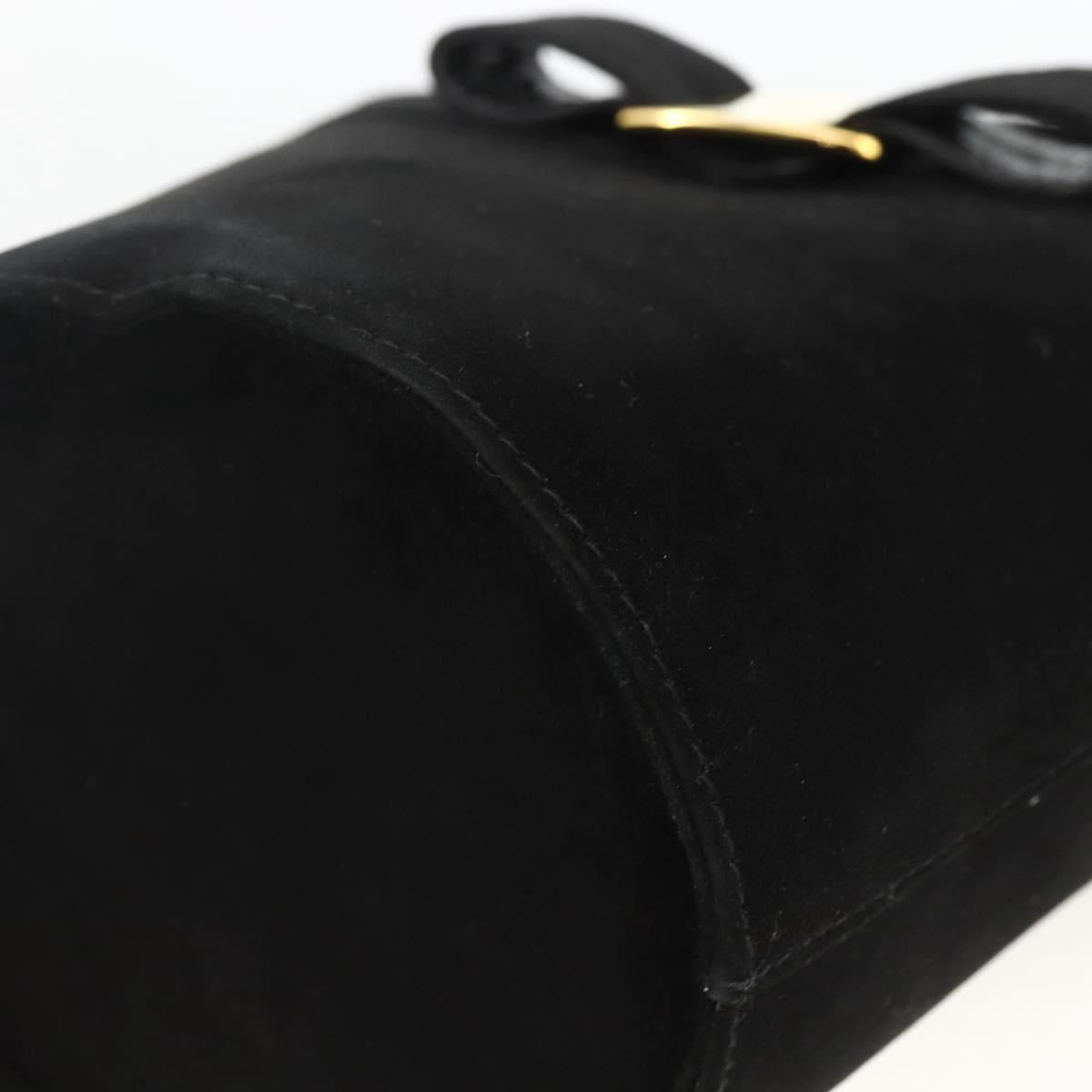 Salvatore Ferragamo Vala Hand Bag Suede Black Gold Auth gh1926