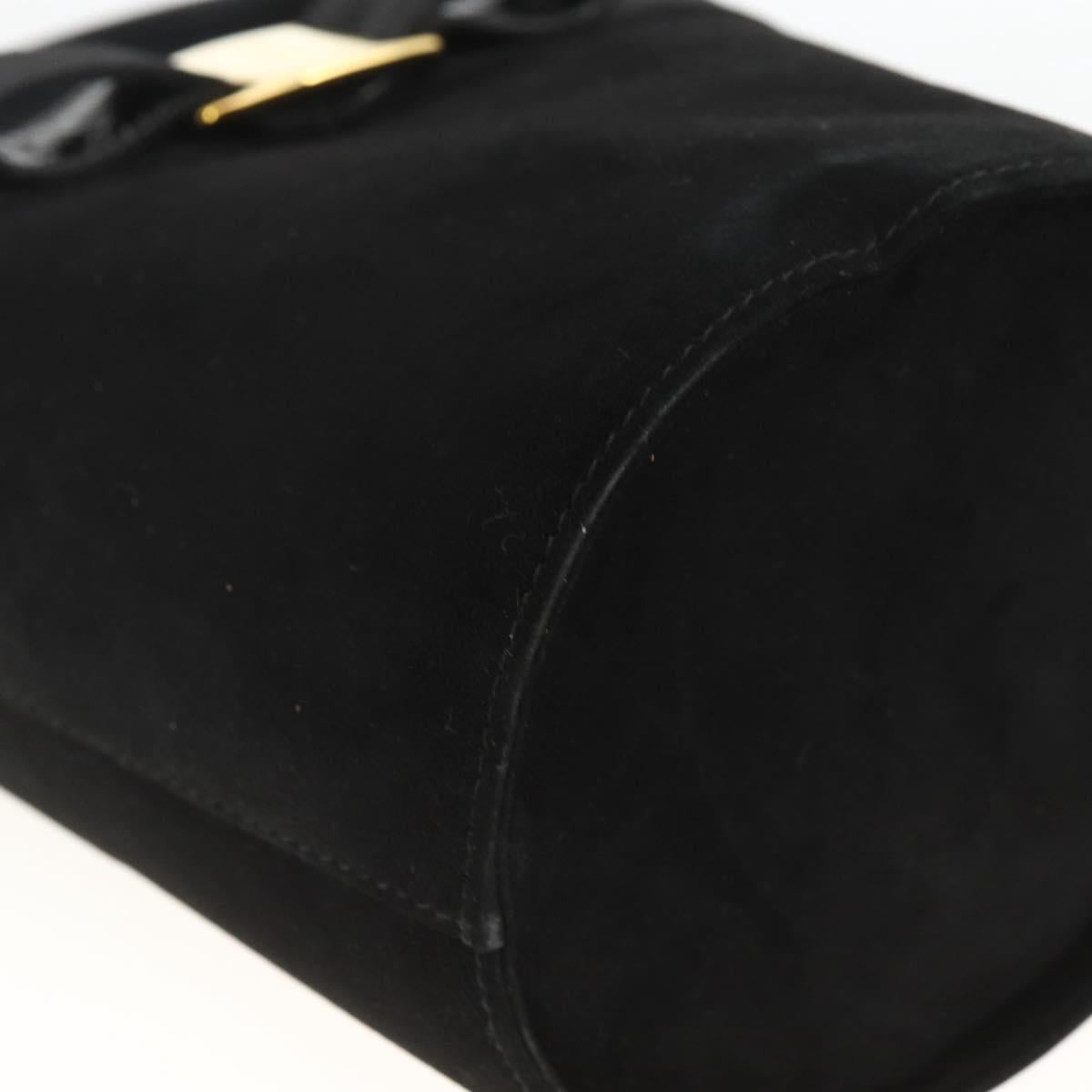 Salvatore Ferragamo Vala Hand Bag Suede Black Gold Auth gh1926