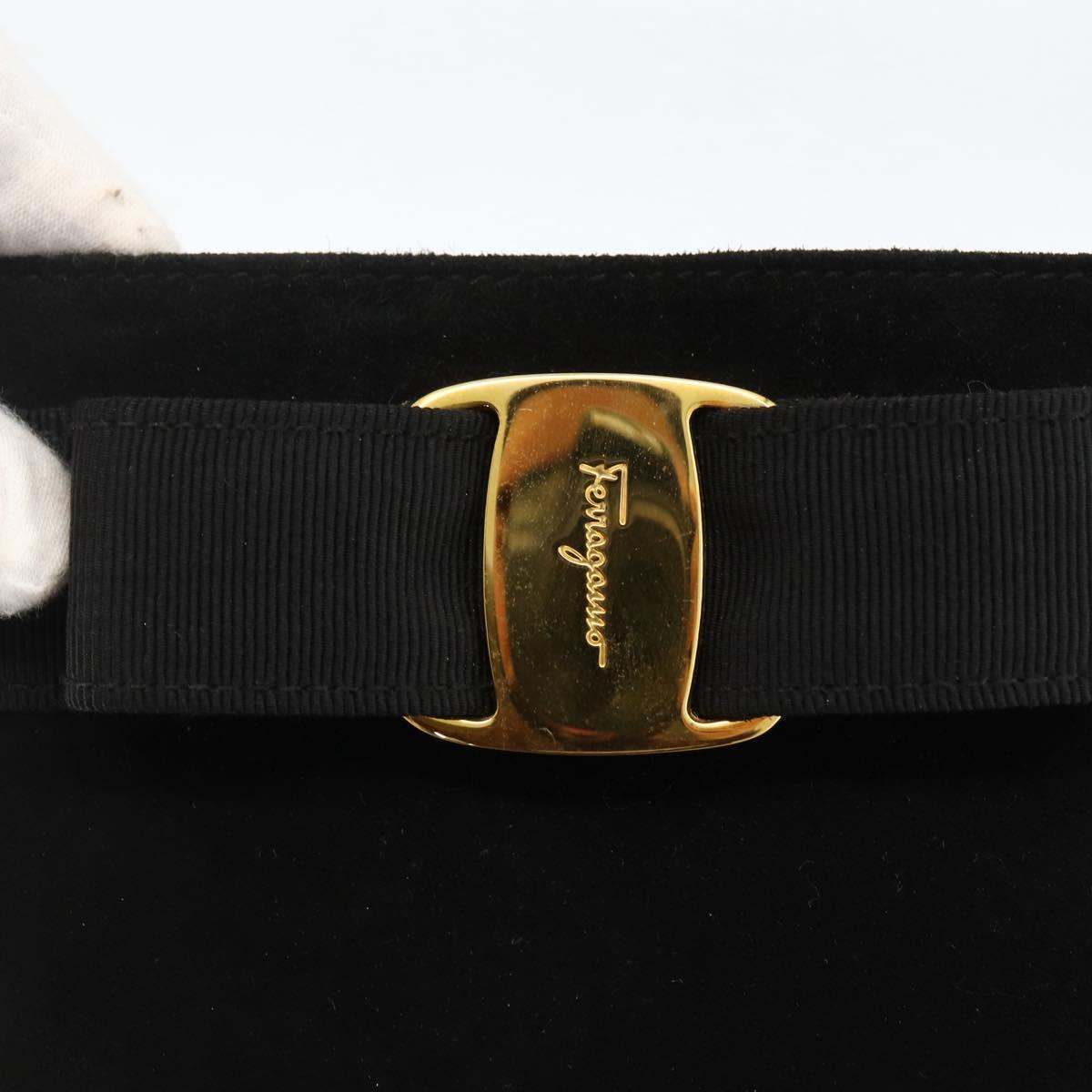 Salvatore Ferragamo Vala Hand Bag Suede Black Gold Auth gh1926