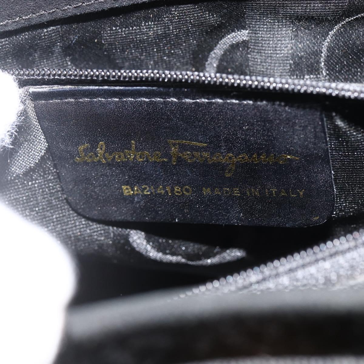 Salvatore Ferragamo Vala Hand Bag Suede Black Gold Auth gh1926
