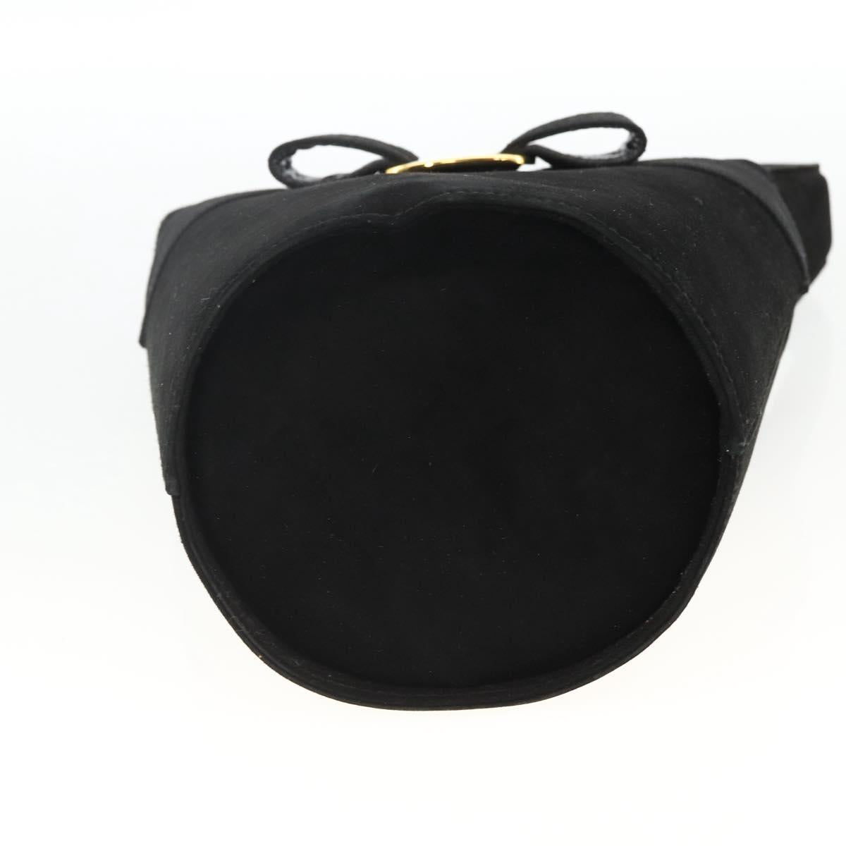 Salvatore Ferragamo Vala Hand Bag Suede Black Gold Auth gh1926