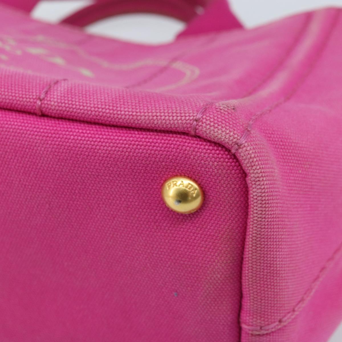 PRADA Canapa S Hand Bag Canvas Pink Gold Auth gh1928