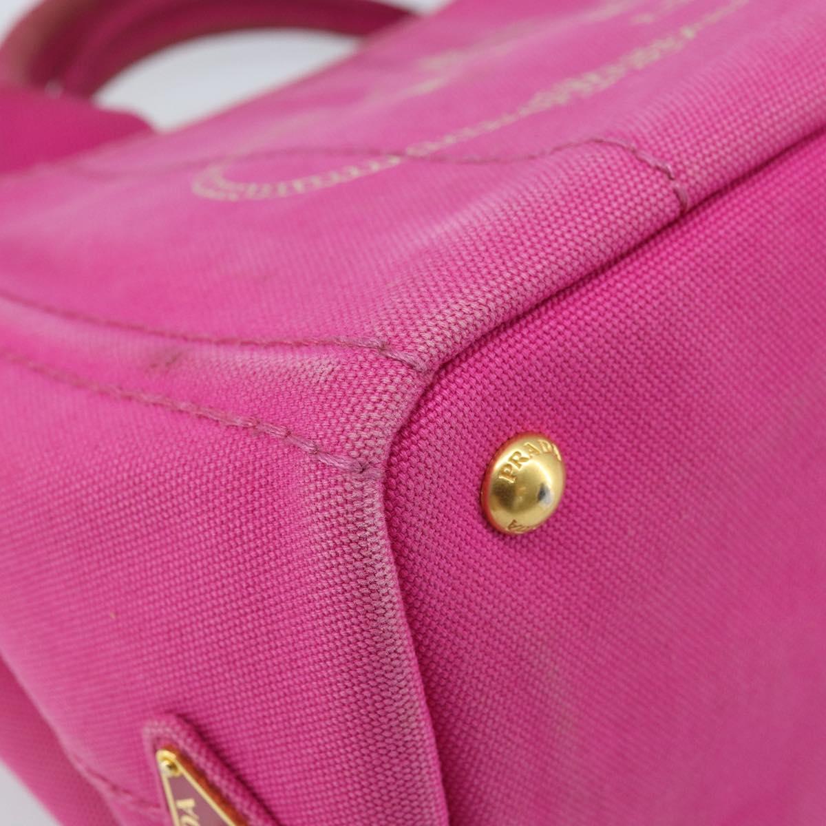PRADA Canapa S Hand Bag Canvas Pink Gold Auth gh1928