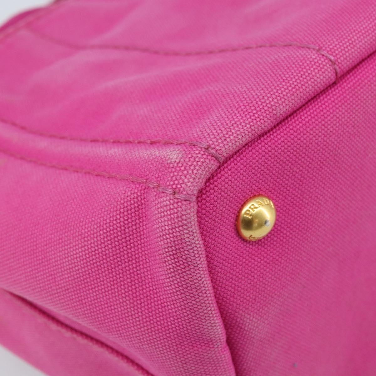 PRADA Canapa S Hand Bag Canvas Pink Gold Auth gh1928