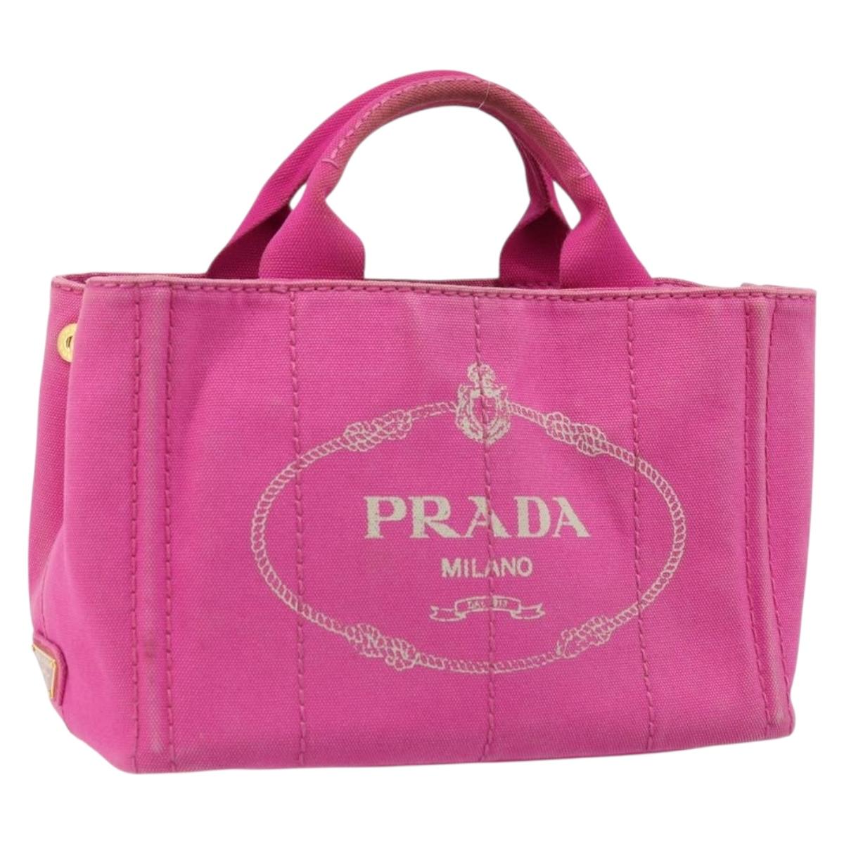 PRADA Canapa S Hand Bag Canvas Pink Gold Auth gh1928