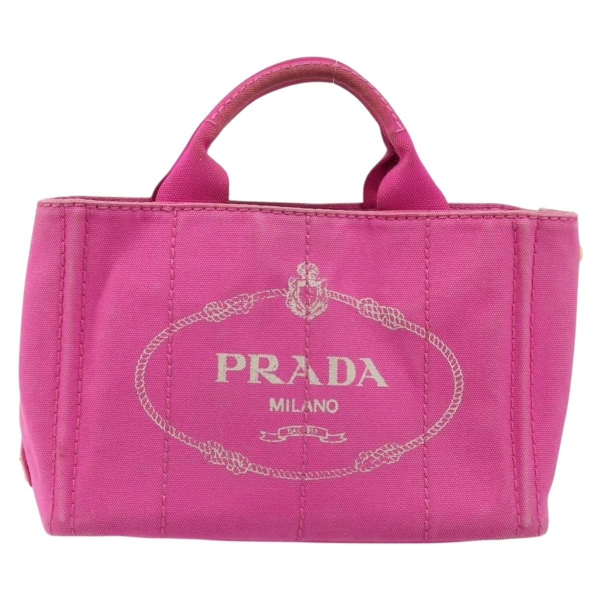PRADA Canapa S Hand Bag Canvas Pink Gold Auth gh1928