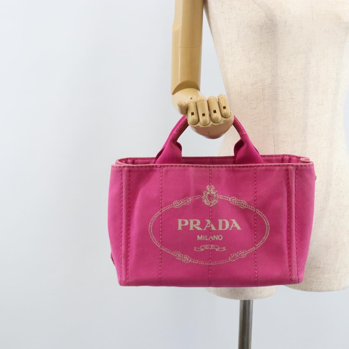PRADA Canapa S Hand Bag Canvas Pink Gold Auth gh1928