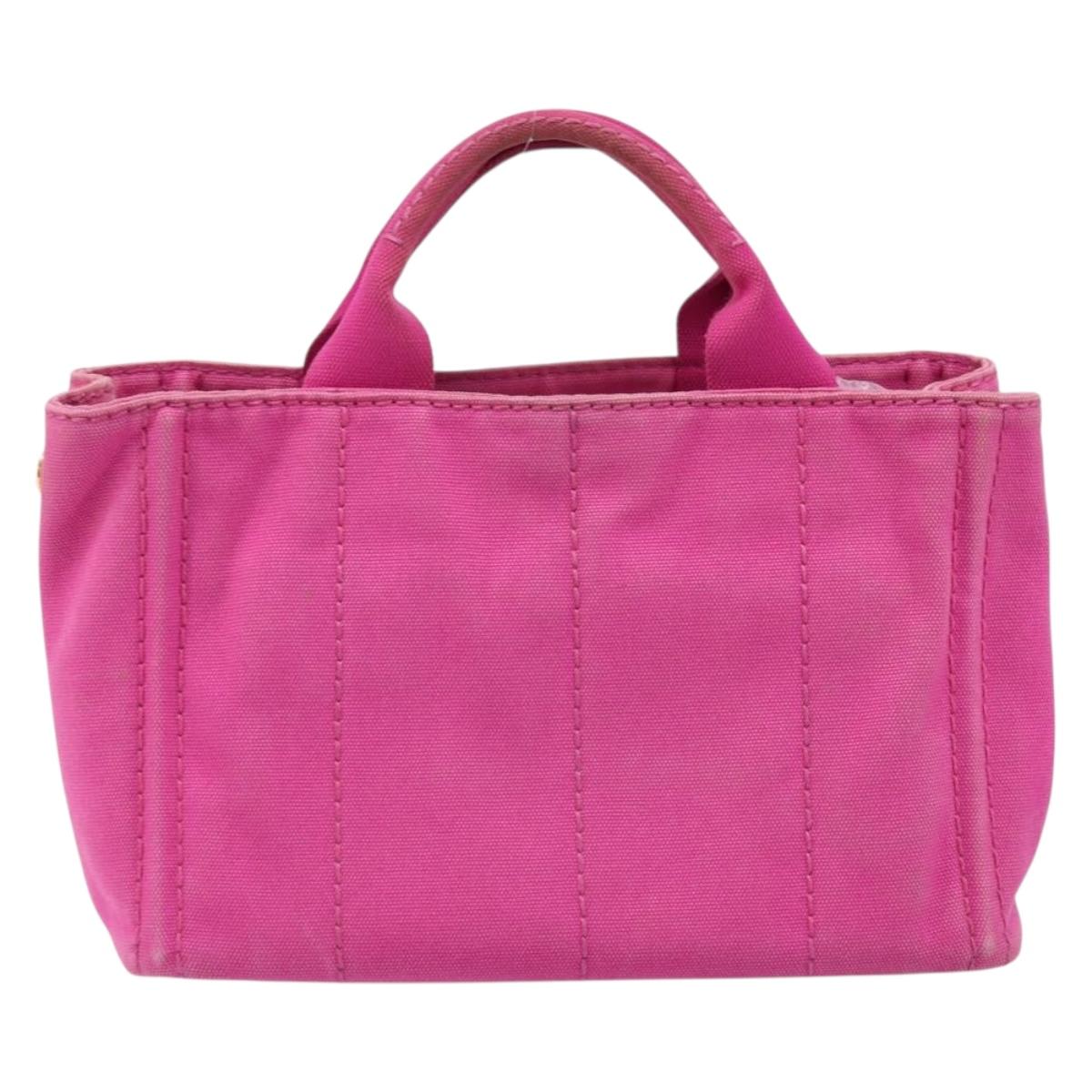 PRADA Canapa S Hand Bag Canvas Pink Gold Auth gh1928