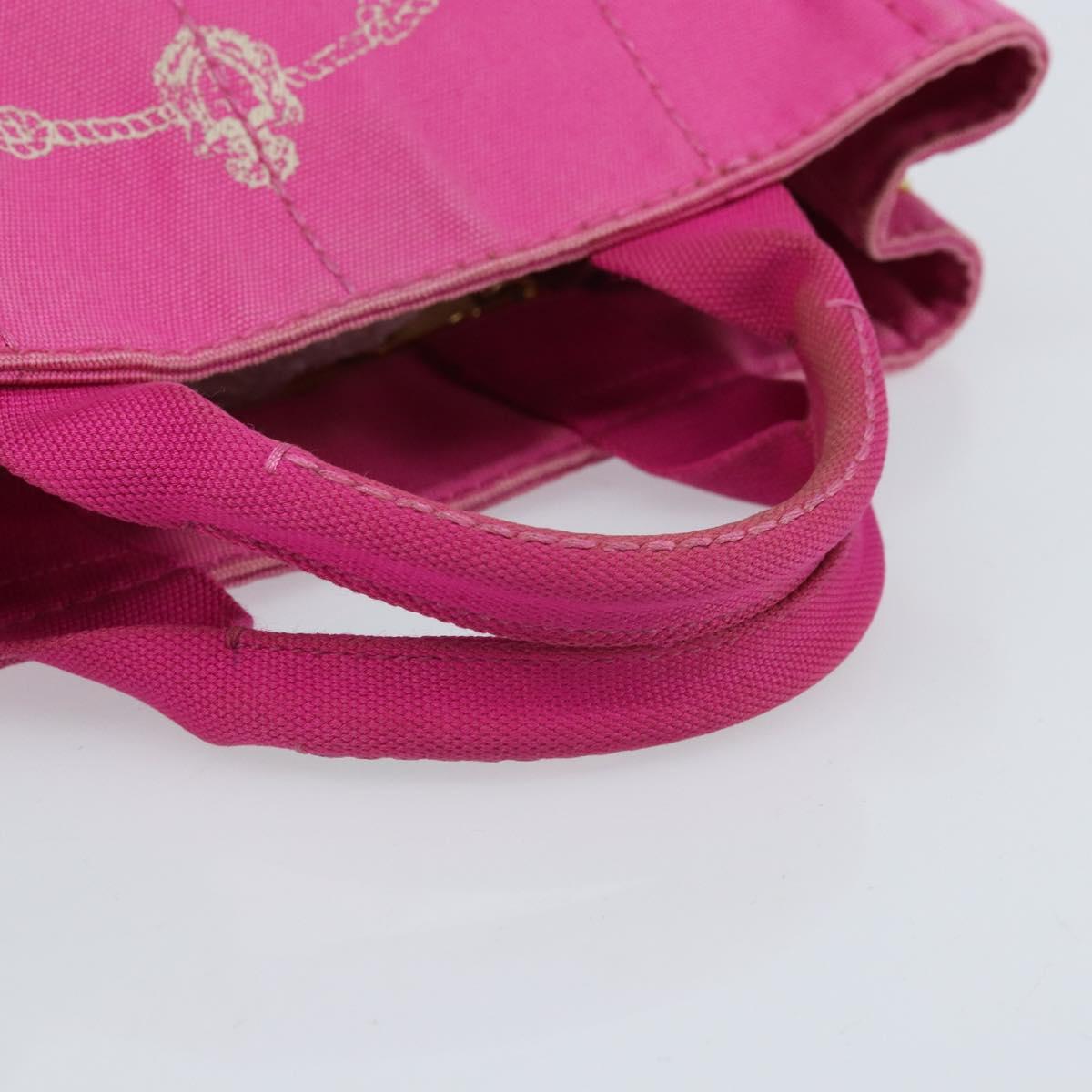 PRADA Canapa S Hand Bag Canvas Pink Gold Auth gh1928
