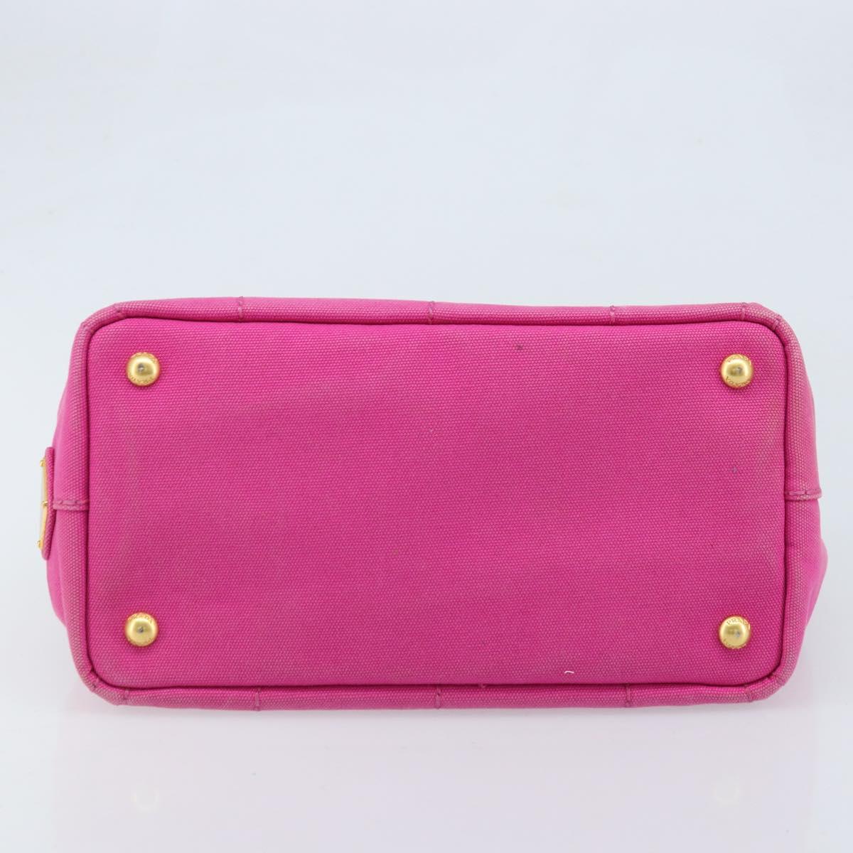 PRADA Canapa S Hand Bag Canvas Pink Gold Auth gh1928