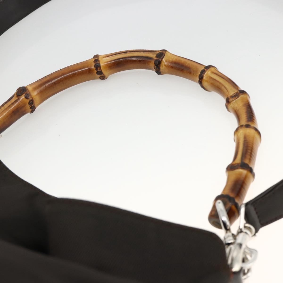 GUCCI Bamboo Shoulder Bag Nylon 2way Brown Silver 001 1781 1577 Auth gh1931