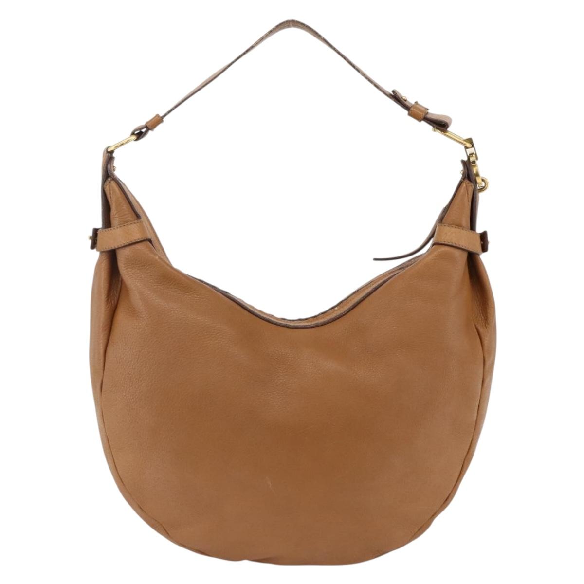 Salvatore Ferragamo Gancini Shoulder Bag Leather Brown Gold Auth gh1932