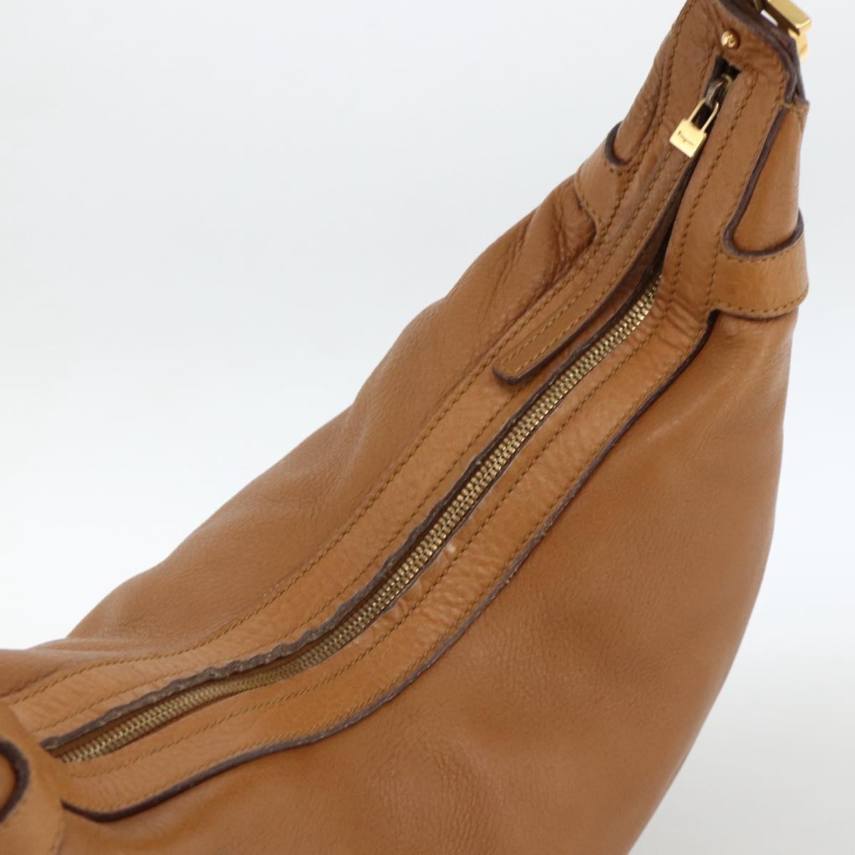 Salvatore Ferragamo Gancini Shoulder Bag Leather Brown Gold Auth gh1932