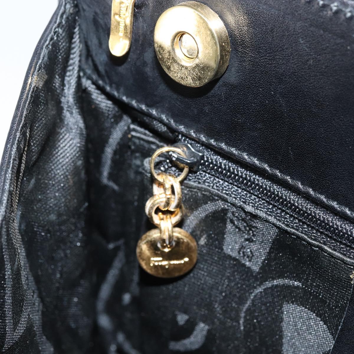 Salvatore Ferragamo Vala Hand Bag Leather Black Gold Auth gh1933