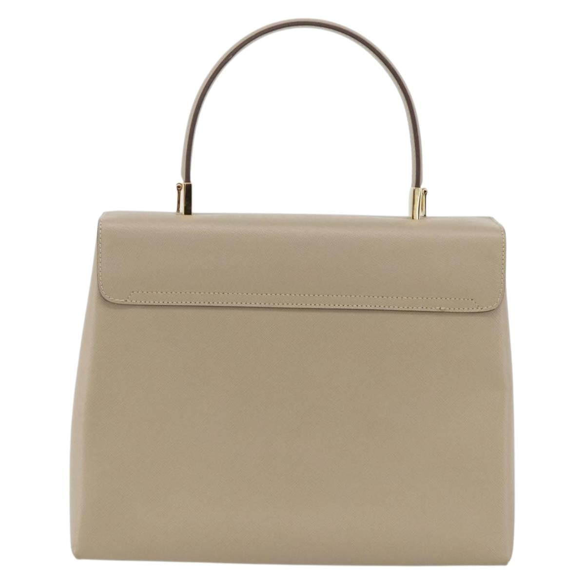 Salvatore Ferragamo Gancini Hand Bag Leather Beige Gold Auth gh1934