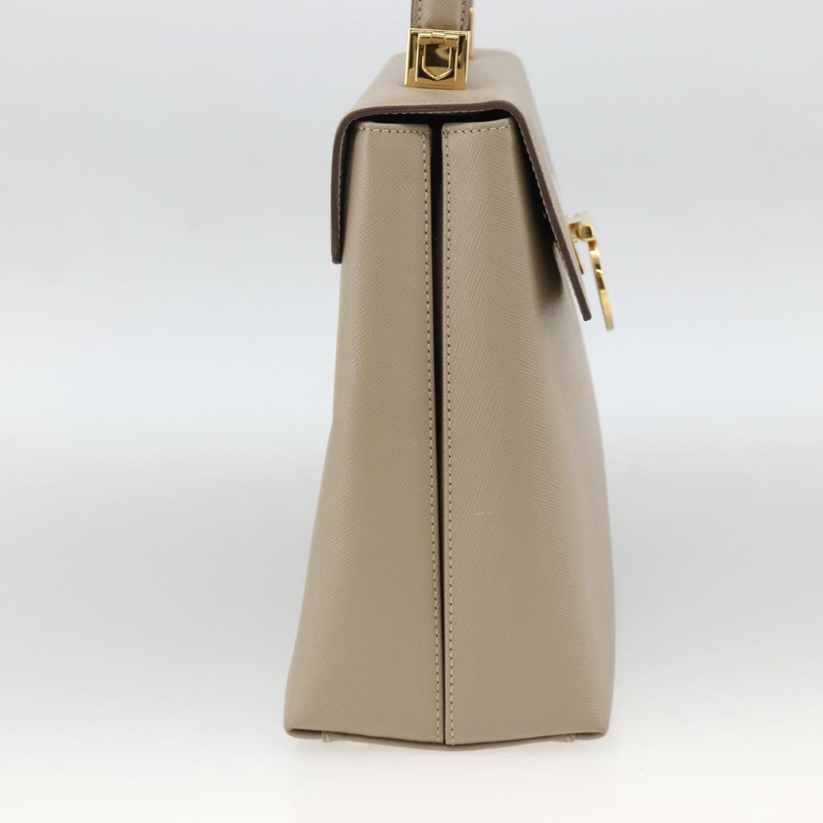 Salvatore Ferragamo Gancini Hand Bag Leather Beige Gold Auth gh1934