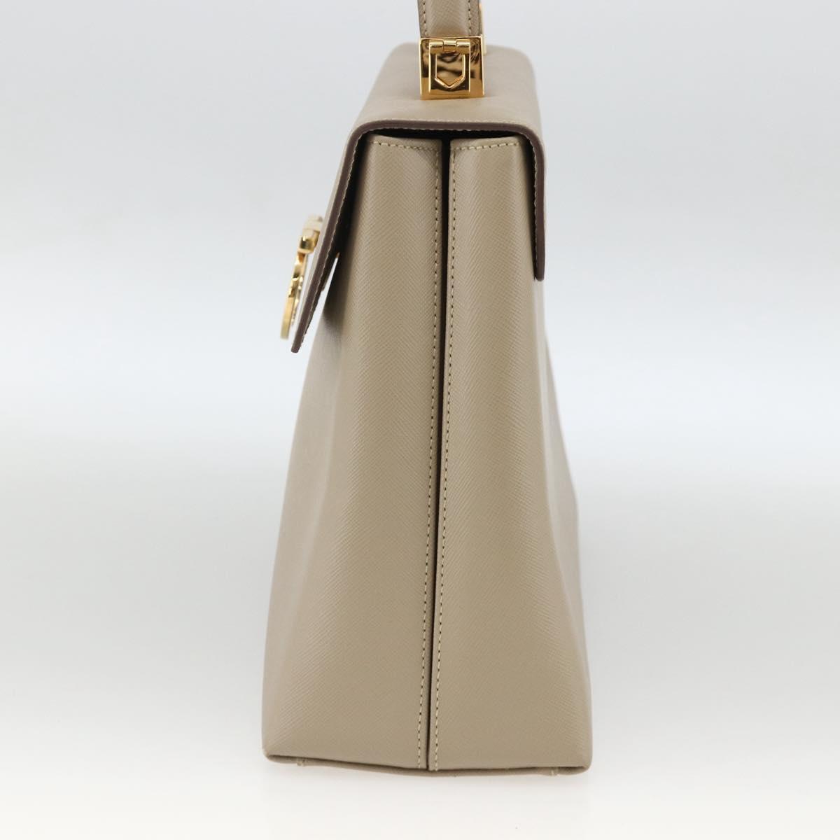 Salvatore Ferragamo Gancini Hand Bag Leather Beige Gold Auth gh1934