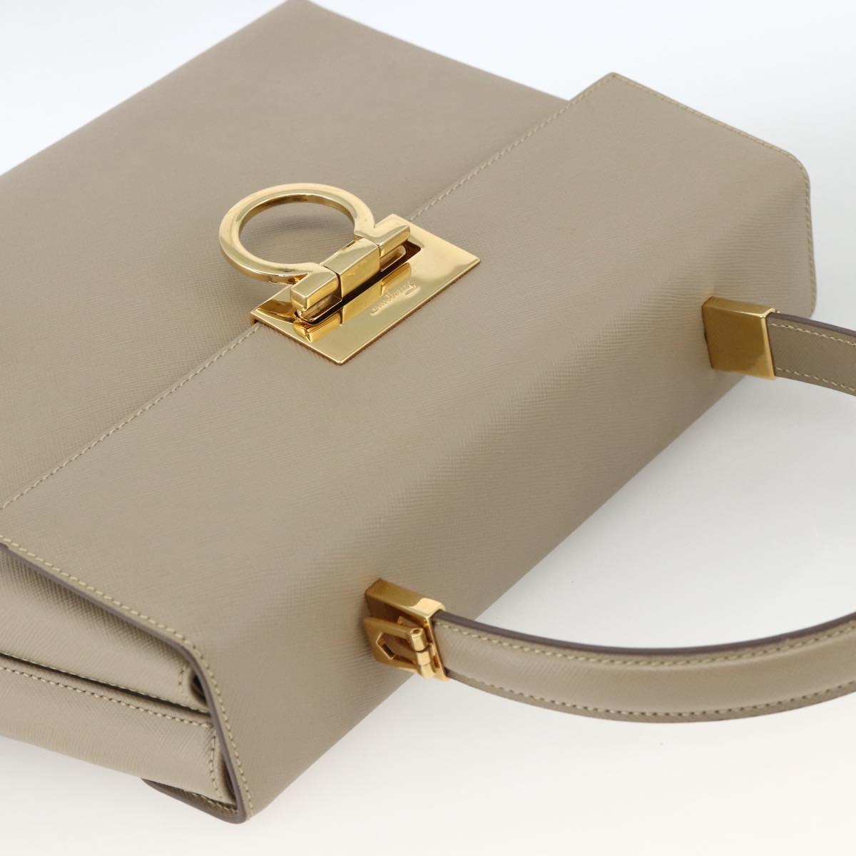 Salvatore Ferragamo Gancini Hand Bag Leather Beige Gold Auth gh1934