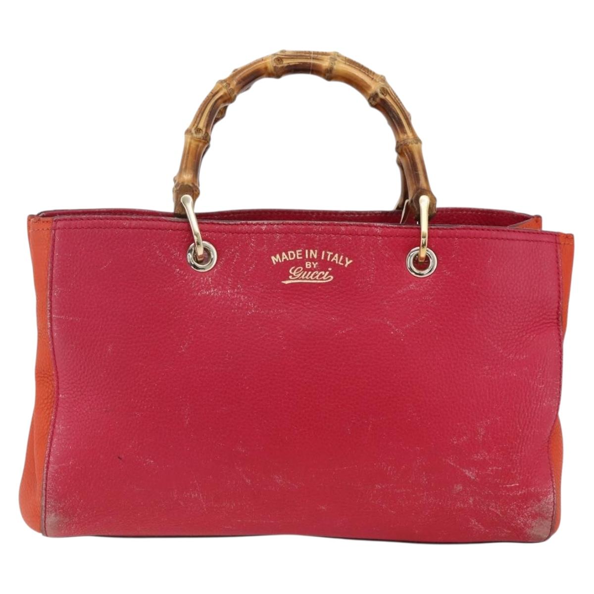 GUCCI Bamboo Hand Bag Leather Pink Gold 323660 Auth gh1935