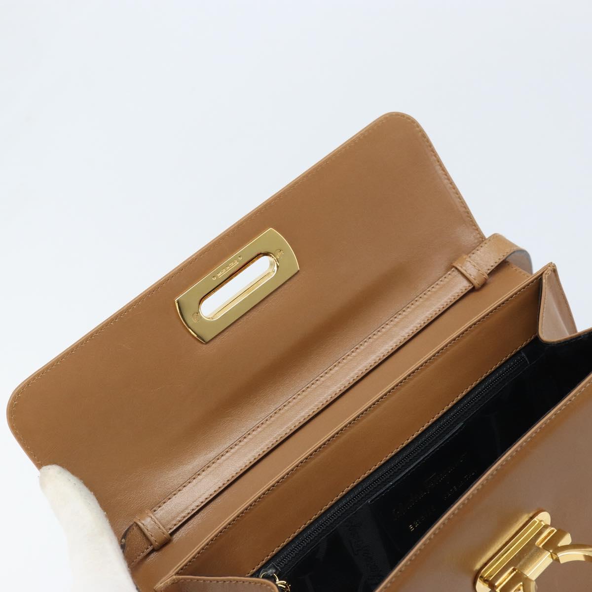 Salvatore Ferragamo Gancini Shoulder Bag Leather Brown Gold Auth gh1940