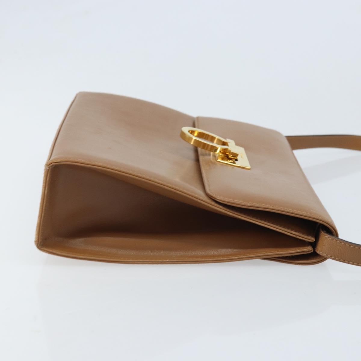 Salvatore Ferragamo Gancini Shoulder Bag Leather Brown Gold Auth gh1940