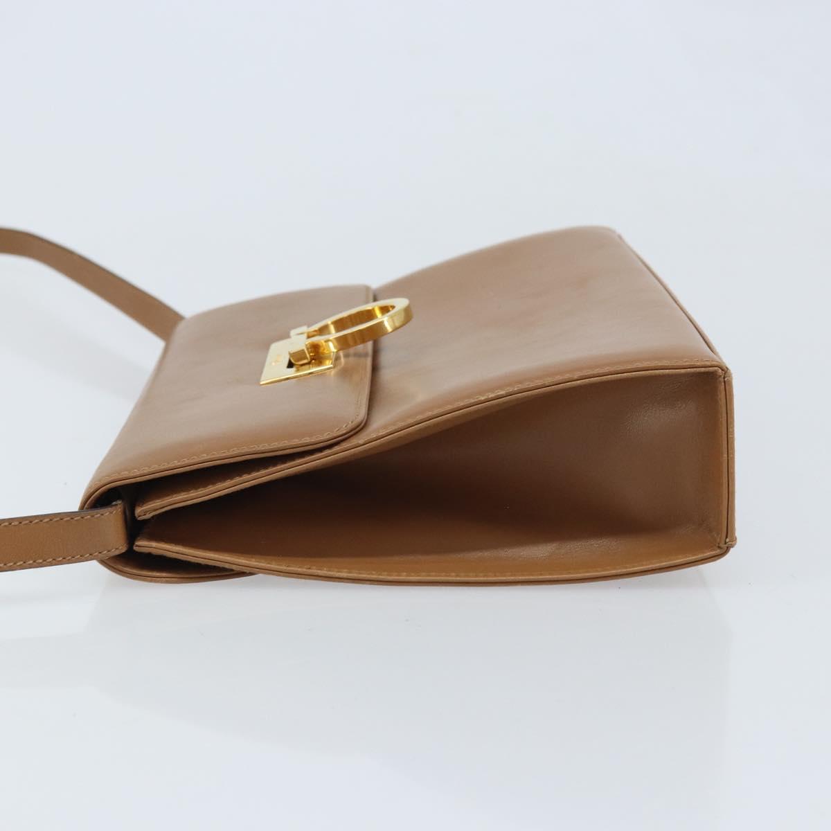 Salvatore Ferragamo Gancini Shoulder Bag Leather Brown Gold Auth gh1940