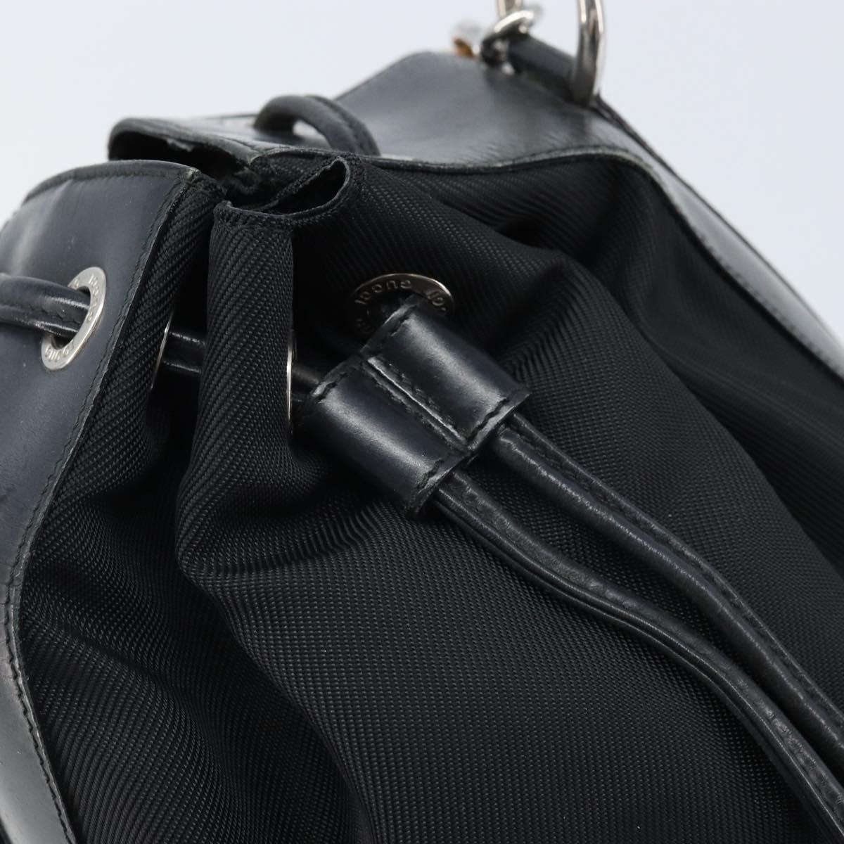 GUCCI Bamboo Hand Bag Nylon Black Silver 001 2855 1657 Auth gh1942
